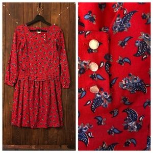 Vintage Neiman Marcus Red Blue Paisley Dress